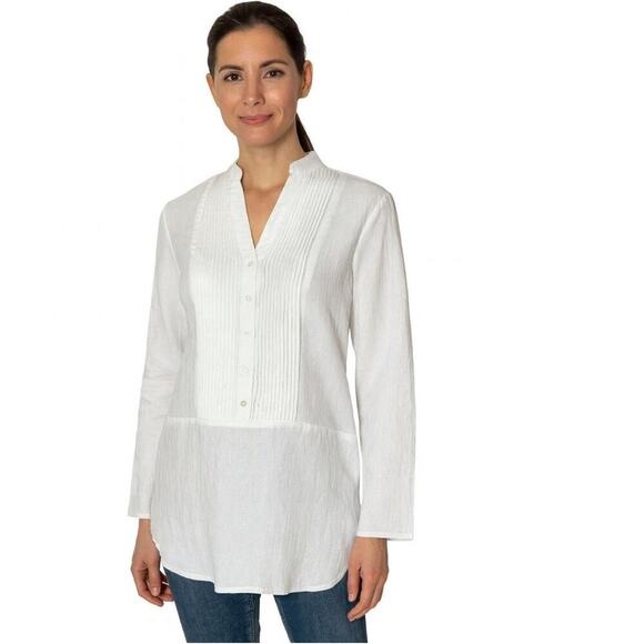 Michael Kors White Pleated Button Front Tuxedo Tunic, Resort, Beach, Summer XS - Picture 1 of 8